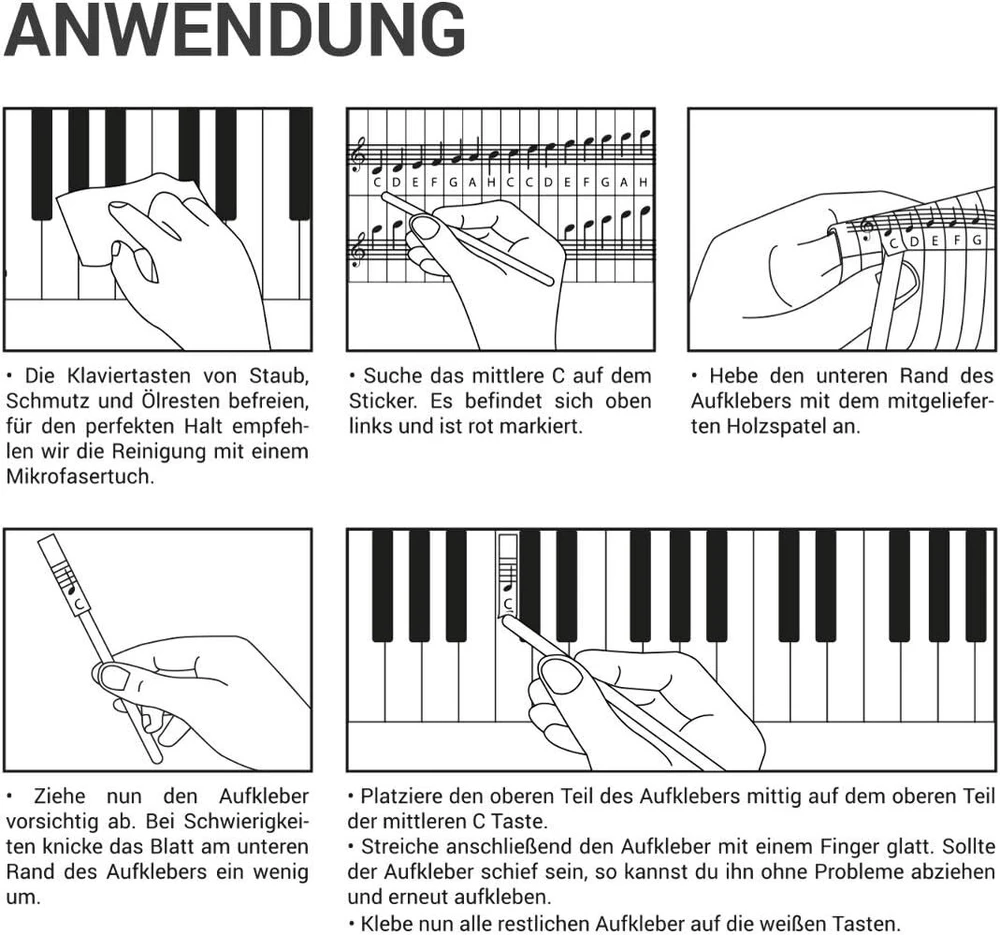 Kwmobile pianino klaviatūros natų lipdukas, skirtas 49 61 76 88 klavišų instrumentams, skaidrus vinilo pianino lipdukas baltiems klavišams su instrukcijomis (anglų kalba negarantuojama)