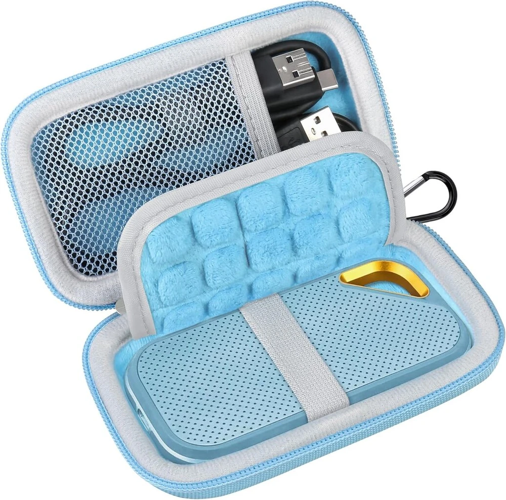 Lacdo apsauginis išorinio kietojo disko dėklas, skirtas sandisk extreme pro/sandisk extreme portable išoriniam ssd sdssde81 sdssde80 500gb 1tb 2tb 4tb usb-c eva kelioniniam dėklui, sky mėlynas