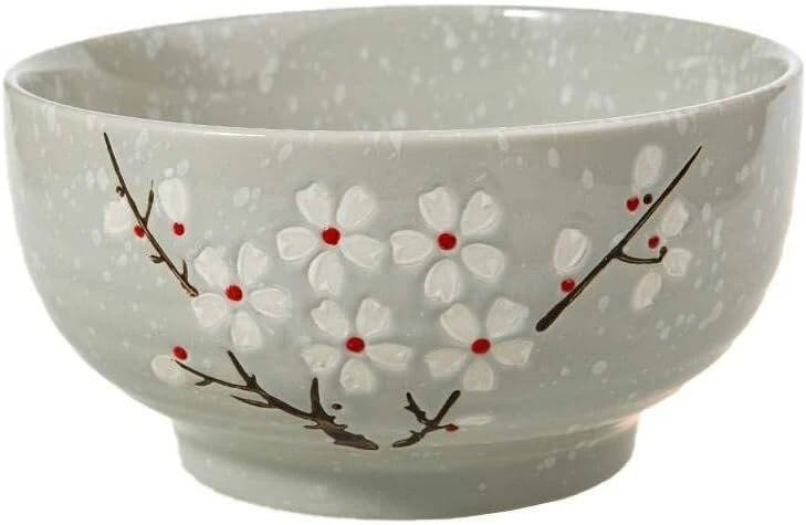 Lachineuse didelis japoniškas ramen dubuo - pilkas ⌀ 16.5 cm - 1000 ml - vyšnių žiedai - ryžių dubenys, pusryčių ir sriubos dubenys - azijos japonija azija - japoniški stalo įrankiai dovana