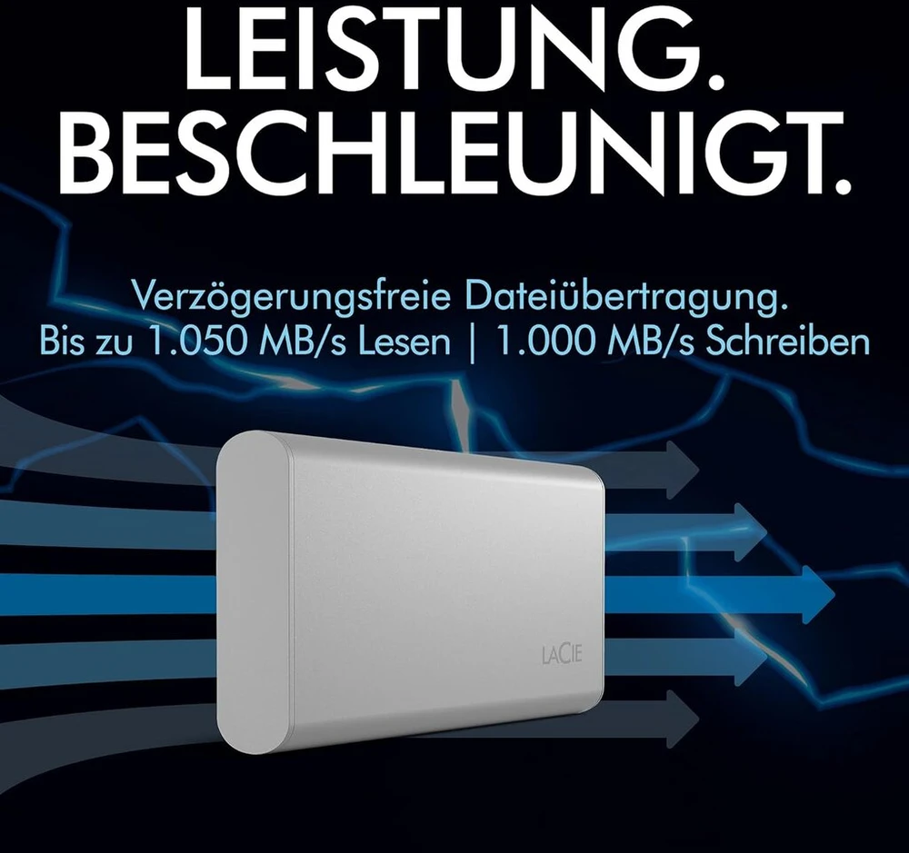 Kietasis diskas Lacie Portable Ssd, išorinis Ssd 500gb, 2.5", Pc Mac & Ipad, duomenų atkūrimo paslauga (stks500400)