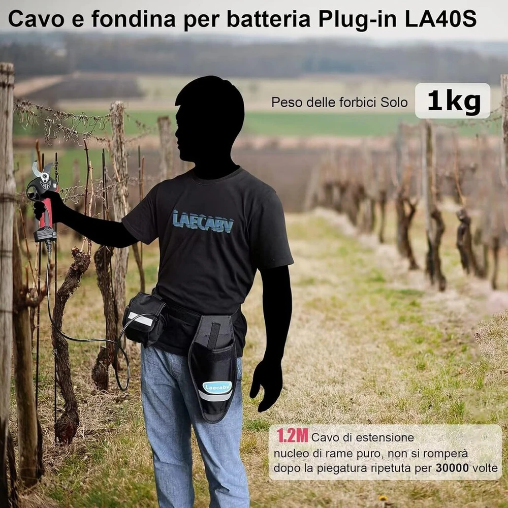 Grandininis pjūklas Laecabv profesionalios akumuliatorinės sodo žirklės, 40 mm, 4000 Mah + 4000 Mah ličio baterijos, elektrinės genėjimo žirklės, akumuliatorius su bešepetėliniu varikliu (la40s)