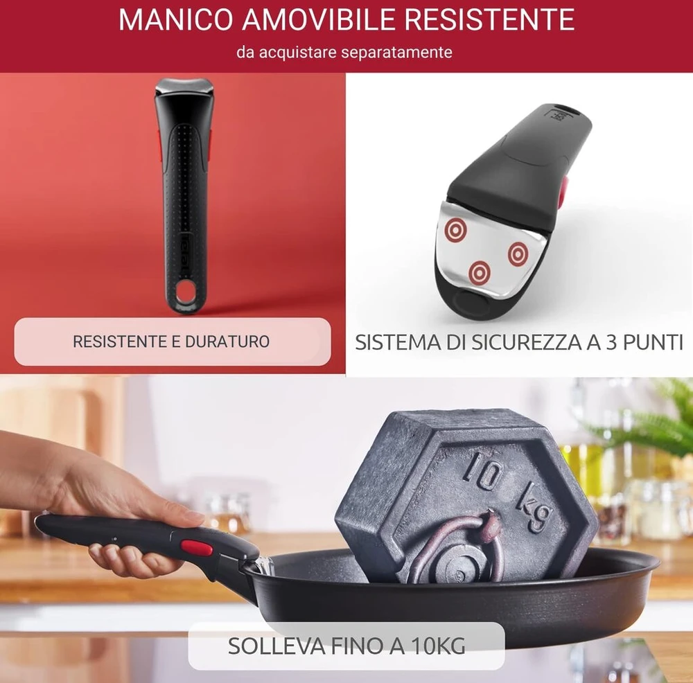 Lagostina Ingenio Mineralis Žalias keptuvė, 26 cm skersmens, 100% perdirbta, skirta dujinėms, orkaitės ir indukcinėms viryklėms, su kepimo indikatoriumi, nuimama rankena ir lanksčiu pagrindu