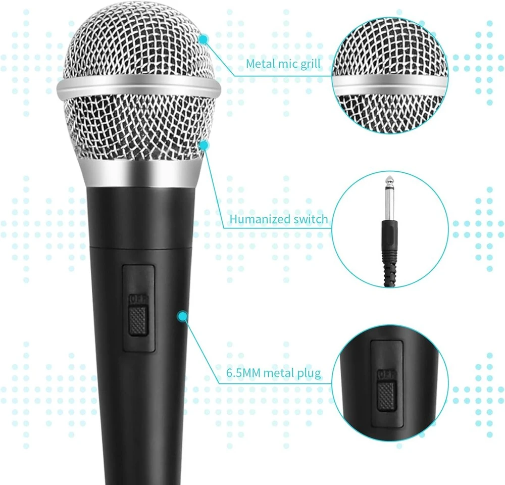 Laidinis mikrofonas su 3 m kabeliu, xlr į jack 6.5 mm, dinaminis nešiojamas vokalinis mikrofonas, dinaminis rankinis mikrofonas su kardioidine charakteristika karaoke vestuvių dj vakarėliui (a)