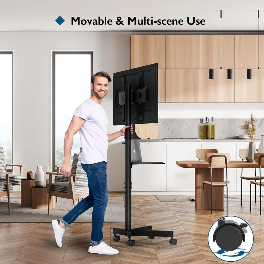 Laikiklis Bontec Mobilus Tv stovas su ratukais 23-60 colių Plazminiams/lcd/led televizoriams, nešiojamas su lentyna nešiojamam kompiuteriui, reguliuojamo aukščio Tv stovas su ratukais, Tv stovas iki 25 kg, maks. Vesa 400 x 400 mm