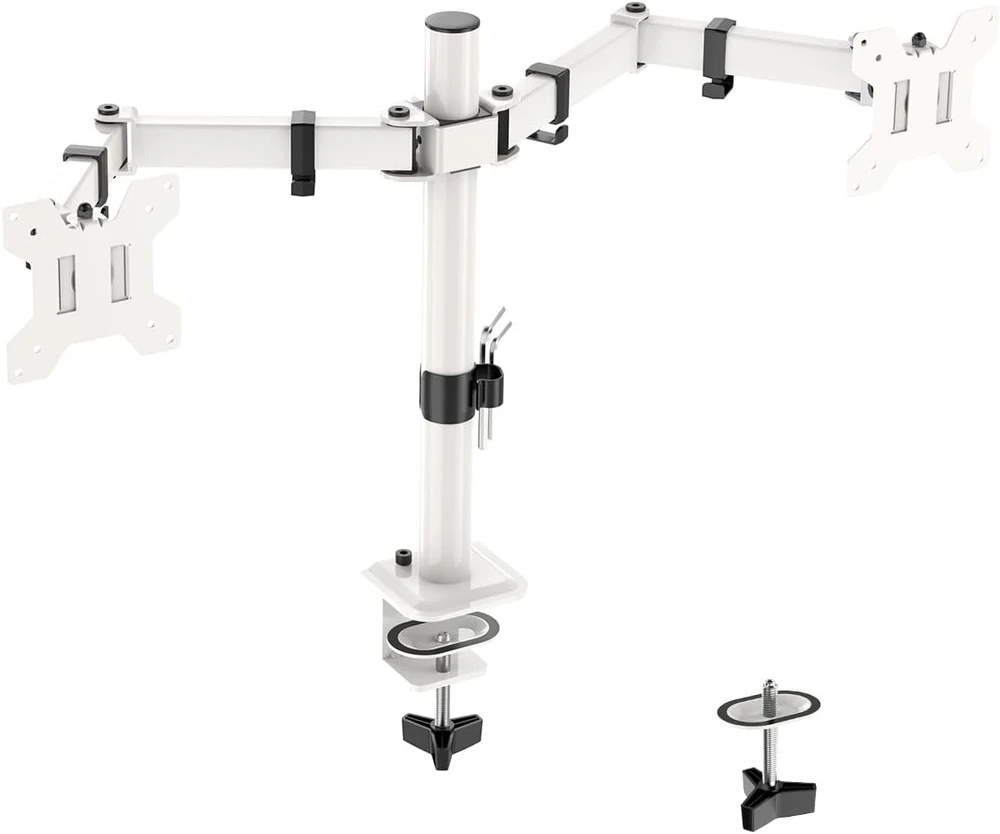 Laikiklis Forging mount ergonomiškas dvigubas monitoriaus stovas, skirtas 13–32 colių lcd led pc ekranams, skirtas stalo monitoriaus stovo laikikliui, reguliuojamas aukštis, pakreipimas 90°, pasukimas 180°, pasukimas 360°