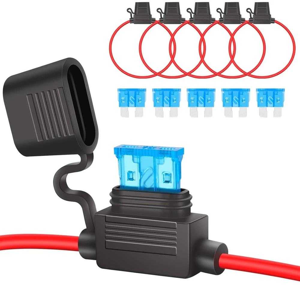Laikiklis su saugikliais automobiliui, 5 vnt., 16awg, 15a