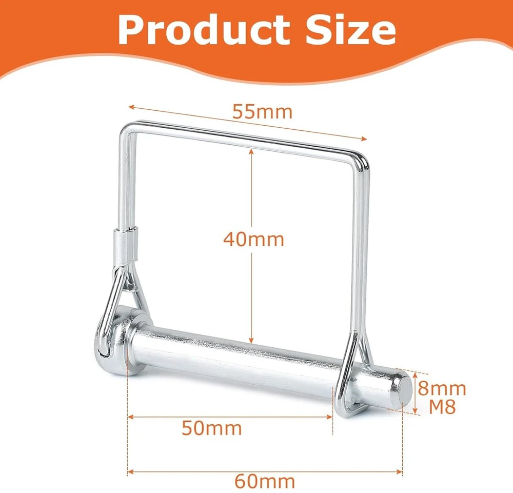 Lalago 5 vnt. 8 x 60 mm fiksavimo kaiščių rinkinys, vienas skeltinis kaištis, kvadratinio vamzdžio lankstymo kaištis, Pto kaiščio kištukas, lankstymo kištukas vamzdžiams, tvirtinimo varžtai su fiksavimo laikikliu priekaboms, traktoriams, savivarčiams