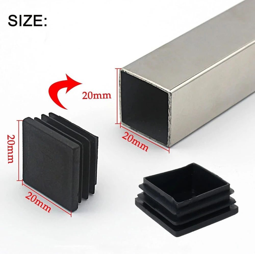 Fotelis Lameliniai kamščiai kvadratiniams vamzdžiams, 32 vnt., 20 x 20 mm, vamzdžių kamščiai, kvadratiniai galiniai dangteliai, plastikiniai, juodi, kvadratiniai kamščiai, apsauginiai dangteliai, stalo kojos metaliniams gaminiams, kėdėms, sofoms, stalams (20 x 20