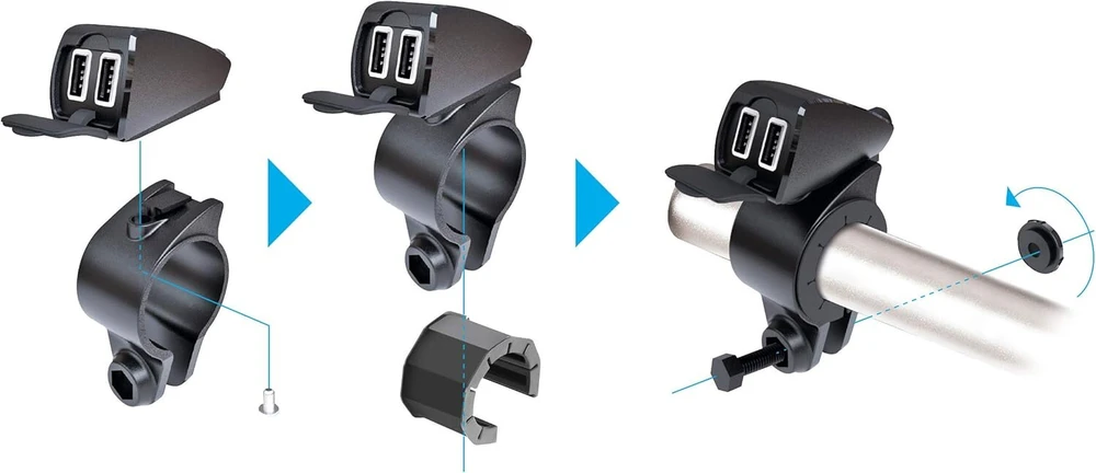 Lampa Įkroviklis dviračio vairui su 2 Usb, 5400ma, atsparus vandeniui
