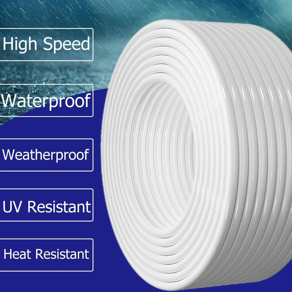 Lan kabelis, 40 metrų, cat 6, utp (neekranuota vytos poros) tinklo kabelis, klojimo kabelis, baltas, ilgas tinklo instaliacijos kabelis, patch kabelis, 40 m ethernet kabelis, utp 23awg rj45 gigabitinis interneto wifi