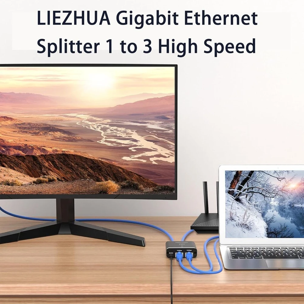Šakotuvas Lan skirstytuvas 1 į 3, 1000 mbps didelės spartos tinklo jungiklis, lan kabelio skirstytuvas su usb c maitinimo laidu kompiuteriams, šakotuvams, jungikliams, maršrutizatoriams ir kt.