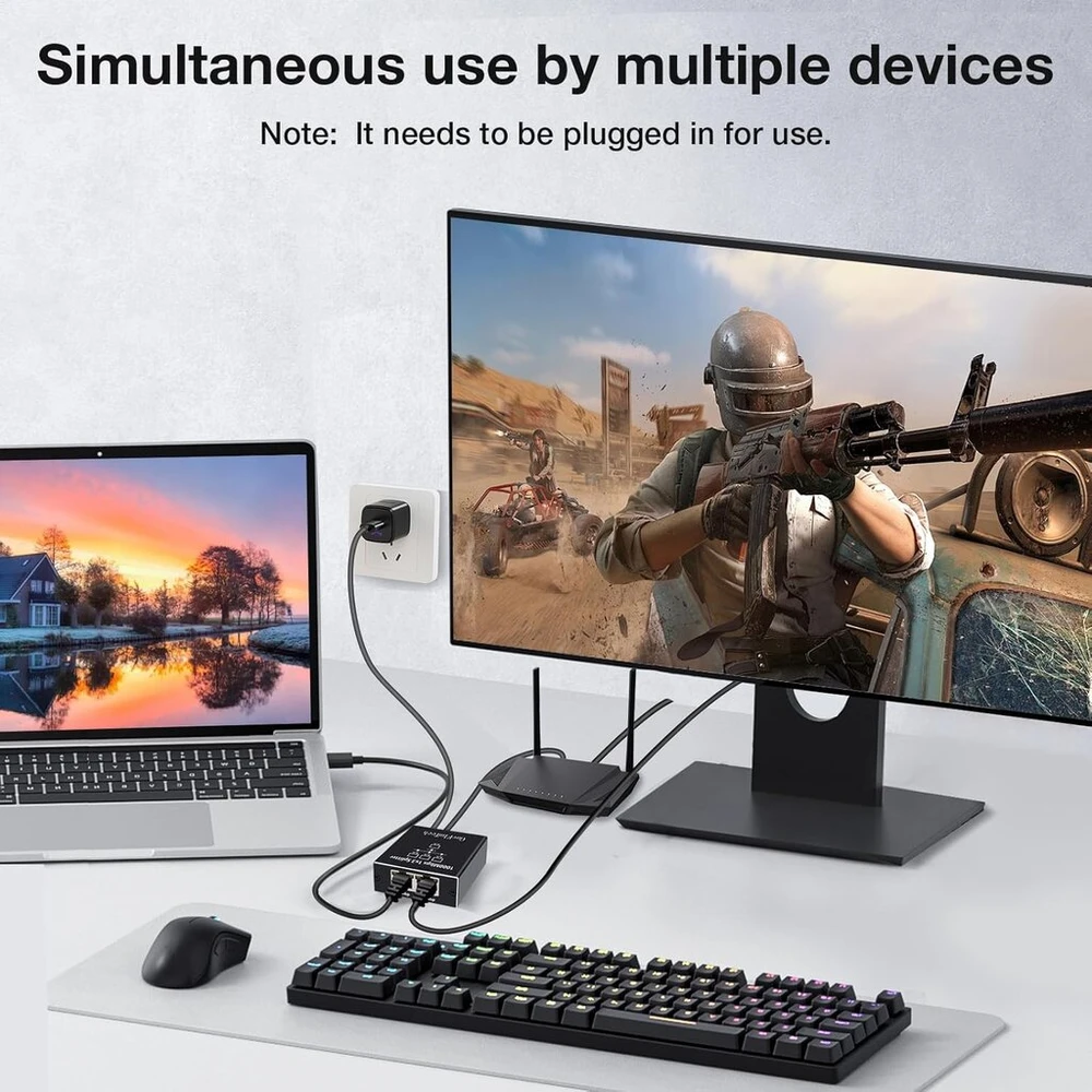 Šakotuvas Lan switch 3 portų, Govflmtech lan skirstytuvas 1 į 3 1000 mbps su usb c maitinimo kabeliu, gigabitinis lan skirstytuvas 1 į 3 kompiuteriui, switch'ui, maršrutizatoriui, apsaugos kamerai, skaitmeninei televizijai ir t.t.