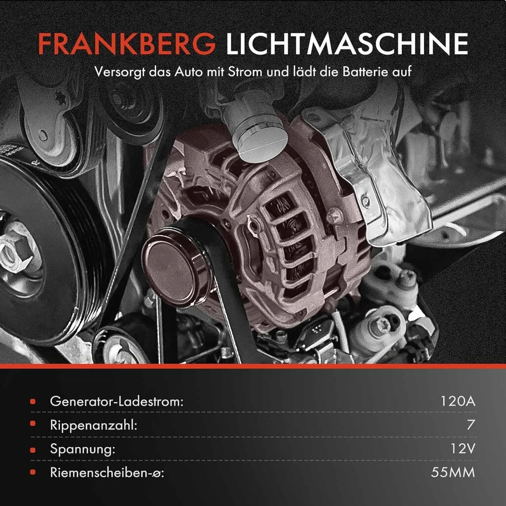 Land Rover Frankberg generatorius, suderinamas su Defender kabrioletu Ld 2.5l 1998-2016, Defender Pick-up L316 2.5l 1998-2016, Defender universalas L316 2.5l 1998-2016, pakeičia # 1002132530