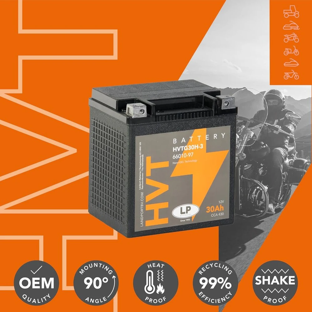 Landport akumuliatorius Hvtg30h-3 Gel 12 V 30 Ah, suderinamas su Hd Chopper Motorcycle Fl, Flh, Flhr, Flhtc, Flhx, Xlh, Road King, Electra Glide, Street Glide