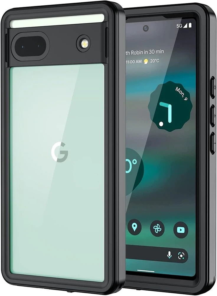 Lanhiem dėklas, skirtas google pixel 6a, ip68 vandeniui atsparus mobiliojo telefono dėklas google 6a 360 laipsnių apsauginis dėklas, atsparus smūgiams, dulkėms, sniegui, lauko šarvuotas dėklas su įmontuota ekrano apsauga, juodas