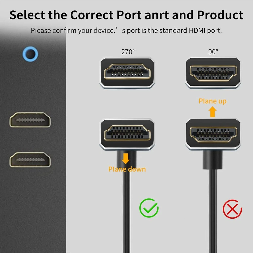 Lankstus Hdmi kabelis 2m, kampuotas 270 laipsnių, 4k/60hz
