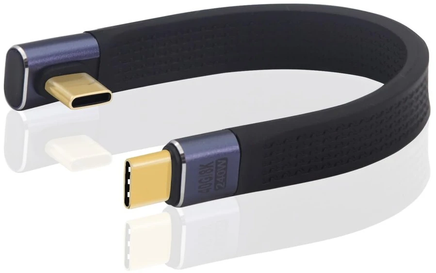 Lanminglel 240 W Usb 4.0 C Pd greito įkrovimo trumpas kabelis, 40 Gbps Usb C duomenų kabelis trumpas, 90° kampo Usb Type C plokščias kabelis, 8k @ 60hz vaizdo perdavimas, skirtas išmaniajam telefonui, Power Bank, nešiojamam kompiuteriui, planšetiniam komp