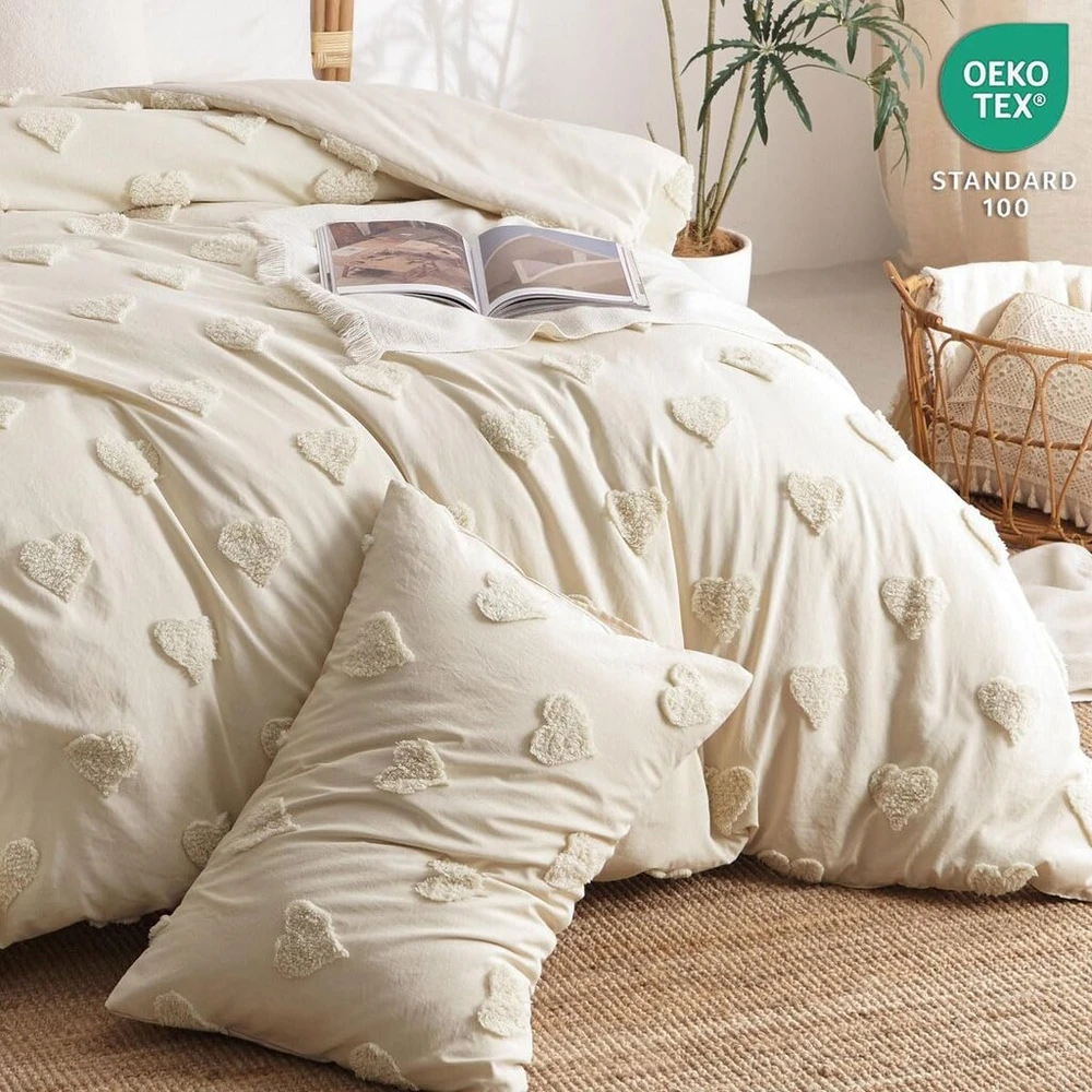 Patalynės komplektas Lanqinglv bohemiško stiliaus antklodės užvalkalas 220 x 240 cm, smėlio spalvos + 2 pagalvių užvalkalai 65 x 65 cm, dvigulė patalynė suaugusiems, paaugliams, siuvinėta, patalynė su užtrauktuku