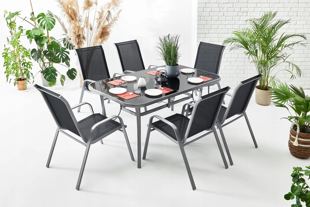 Lauko baldų komplektas Sodo baldų komplektas stalas 6+1 terasai, balkonui