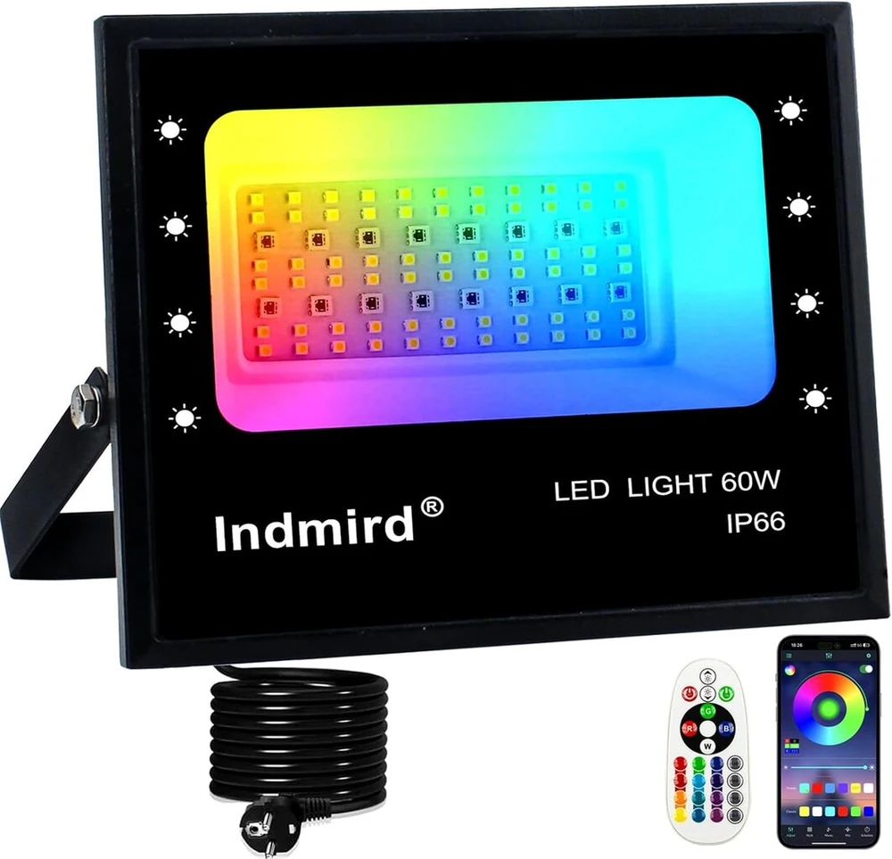 Lauko LED prožektorius RGB, 60 W, IP66, valdomas programėle