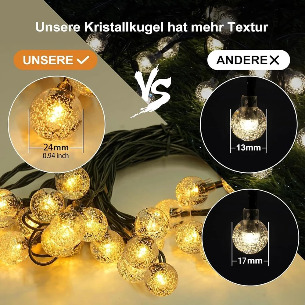 Lauko saulės energija įkraunamos girliandos, 12 m, 100 Led lauko girliandų, lauko saulės energija įkraunamos girliandos, Ip65 atsparios vandeniui, 8 režimai, lauko girliandos, balkonų dekoravimui, Kalėdoms, vakarėliams, sodo dekoravimui, medžiams