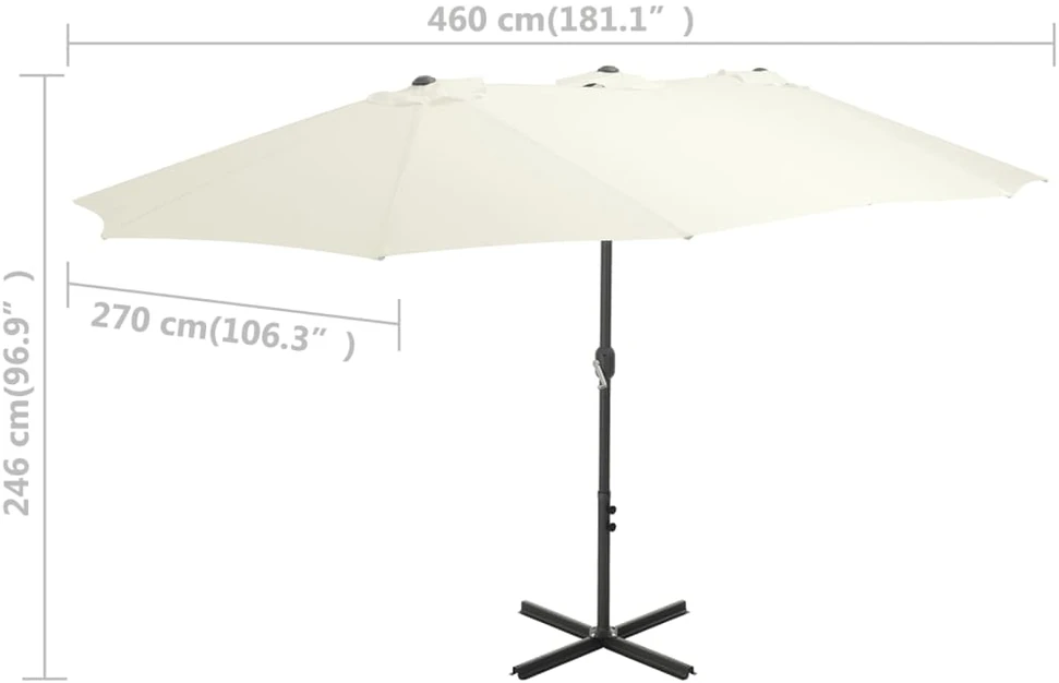 Lauko skėtis nuo saulės su aliuminio stulpu, smėlio, 460x270cm