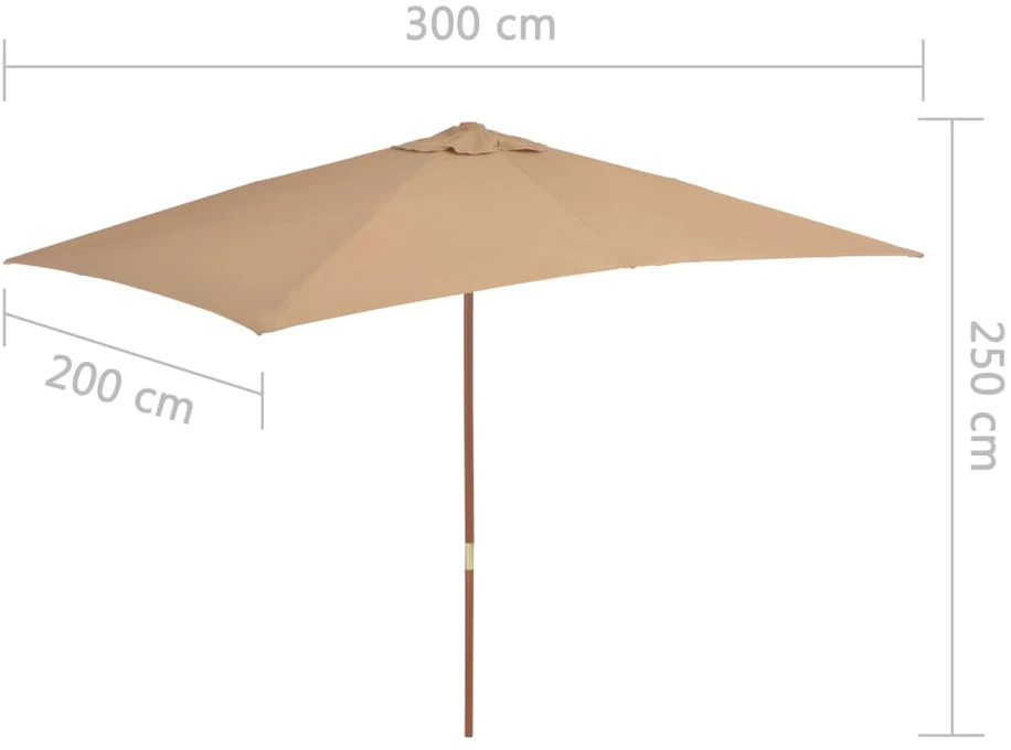 Lauko skėtis nuo saulės su mediniu stulpu, taupe, 200x300cm