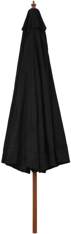 Lauko skėtis nuo saulės su mediniu stulpu, juodas, 330cm