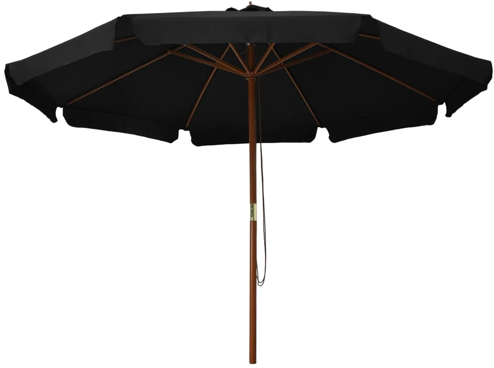 Lauko skėtis nuo saulės su mediniu stulpu, juodas, 330cm