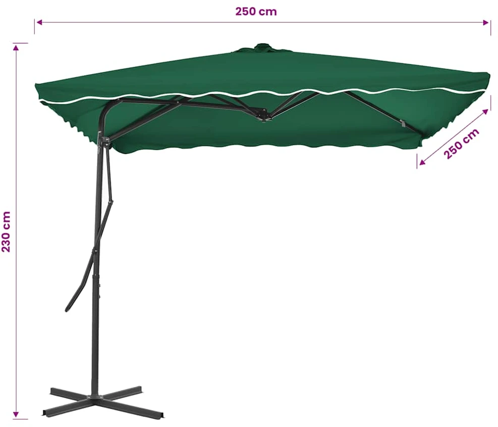 Lauko skėtis nuo saulės su plieniniu stulpu, žalias, 250x250cm