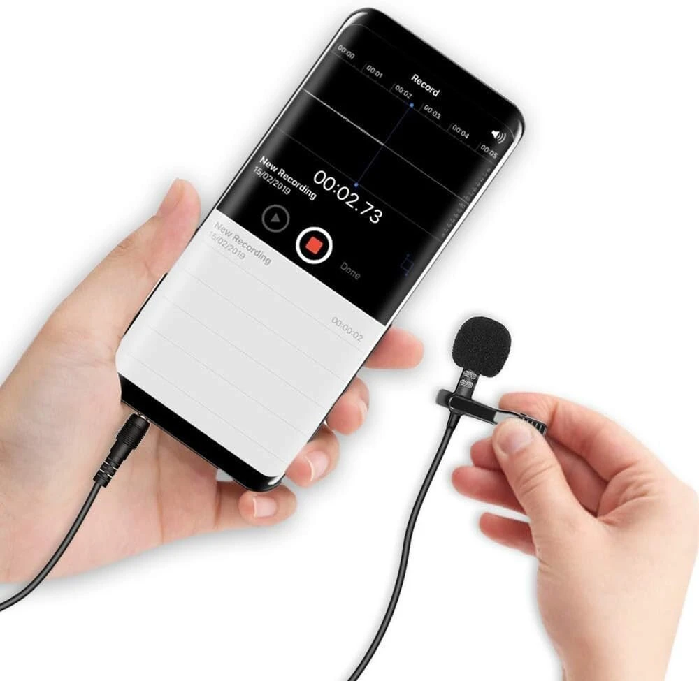 Lavalier tipo mikrofonas mobiliesiems telefonams ir kompiuteriams, 2 m mini kryptinis atvartinis mikrofonas su 2 transformacijomis, puikiai tinkantis interviu, vaizdo konferencijoms, podcast'ams, diktavimui ir kt.