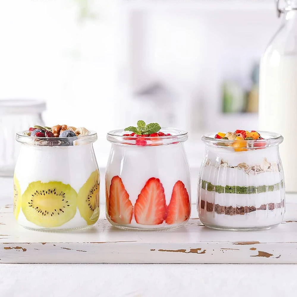 Lawei 30 jogurto stiklainių su dangteliais rinkinys, stiklinės tulpės formos desertiniai stiklainiai, stiklainiai uogienėms, pyragams, maisto želė, desertams - 200 ml