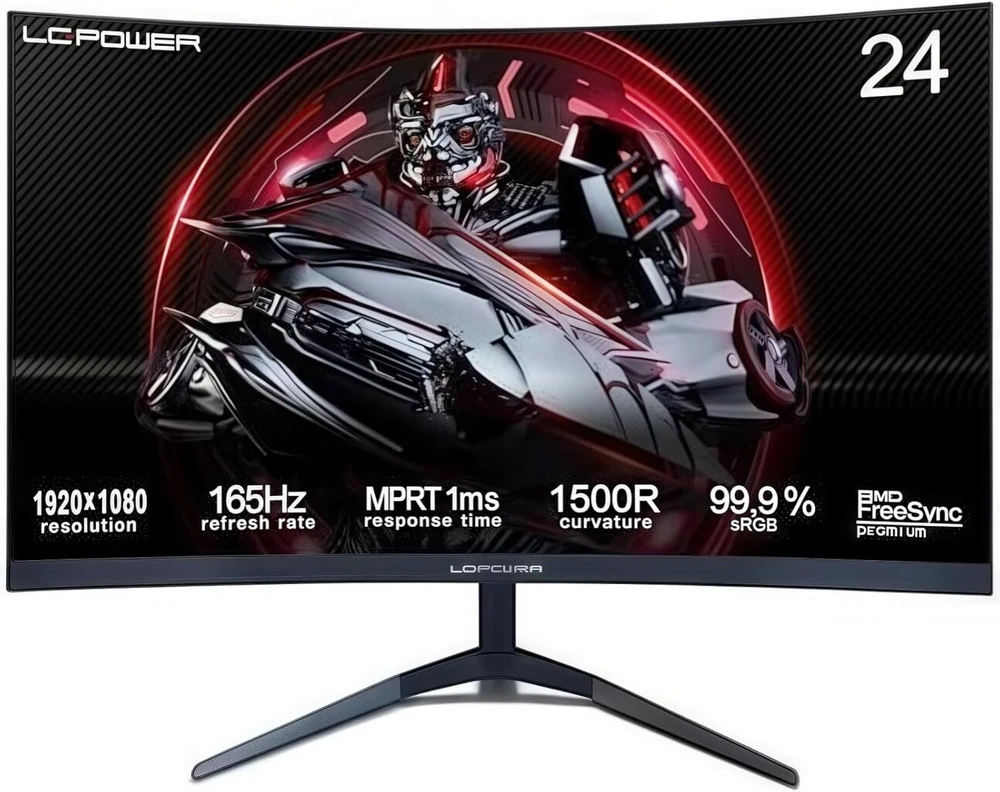 Lc-power 24 colių lenktas žaidimų monitorius 165 hz, fhd 1920 x 1080 va panelė, 1 ms, amd freesync, g sync compatible, hdmi2.0, display port, vesa, juodas, lc-m24-fhd-165-c-v2