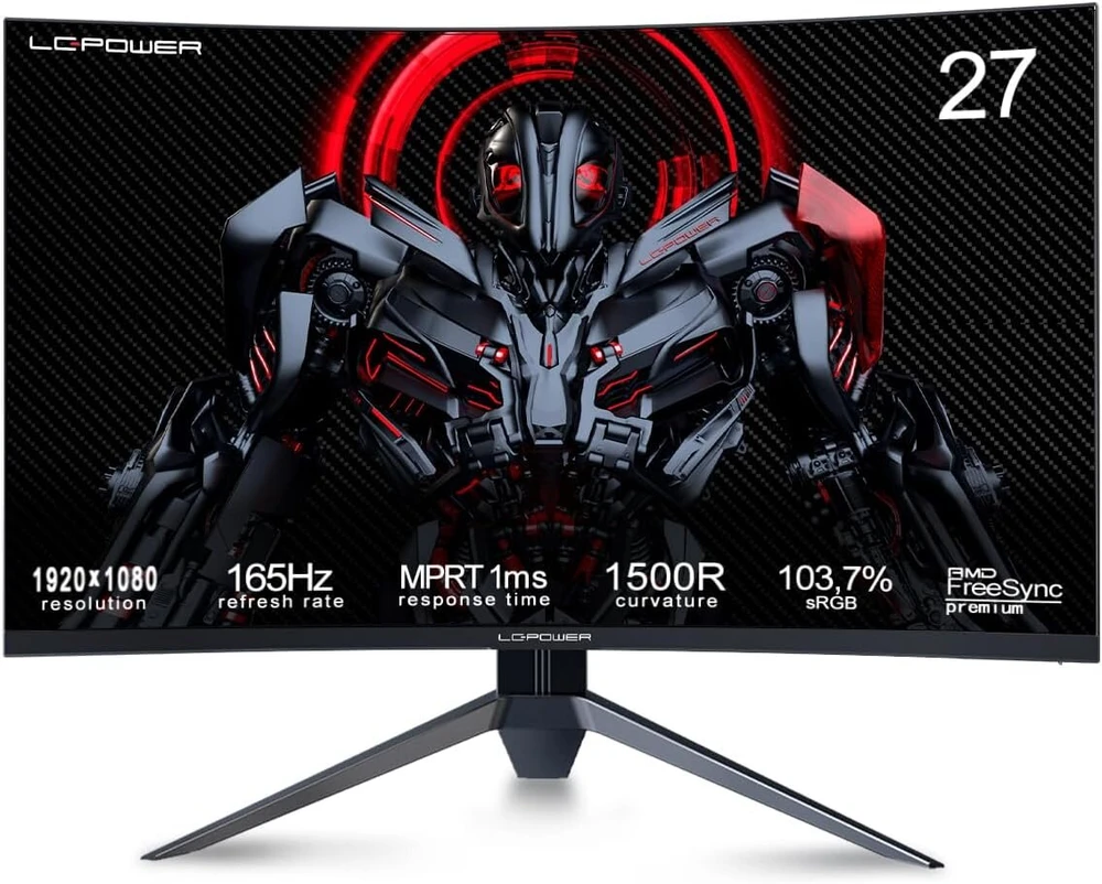Lc-power 27" Fhd Curved žaidimų monitorius, 165hz, 1ms Mprt, Freesync