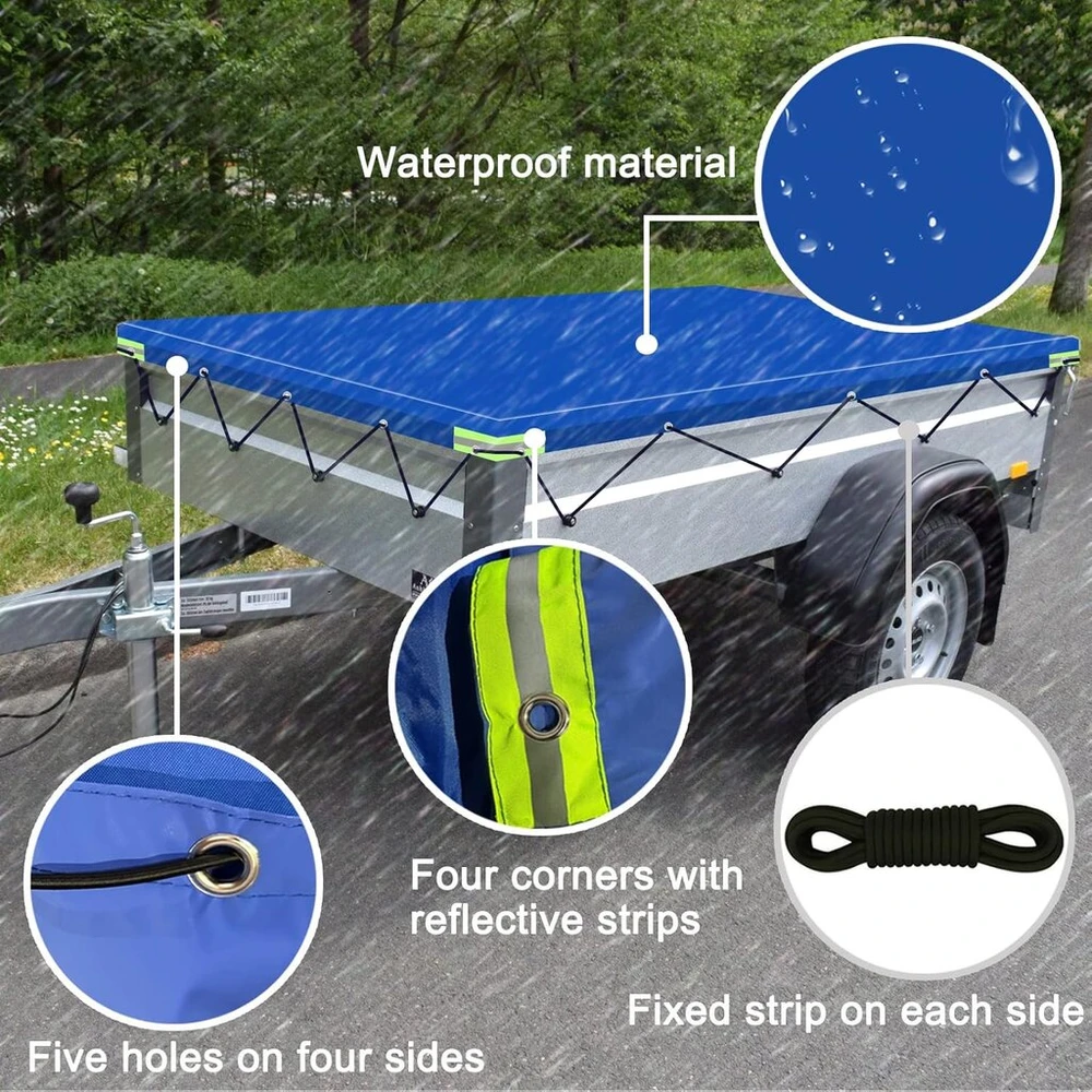 Lcautfr Priekabos tentas plokščias tentas 208 x 114 x 10 cm priekabos uždangalas Pvc neperšlampamas ir atsparus plyšimui su tentu virve atšvaitais kilpomis Stema Böckmann automobilių priekaboms 750 kg