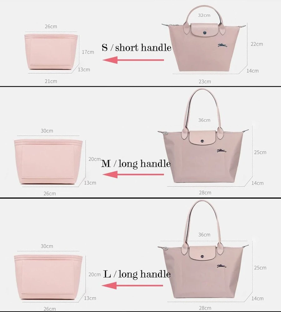 Lckaey veltinio įdėklas-organaizeris piniginei į Longchamp Le Pliage Small Medium Large Backpack krepšiams, rožinis