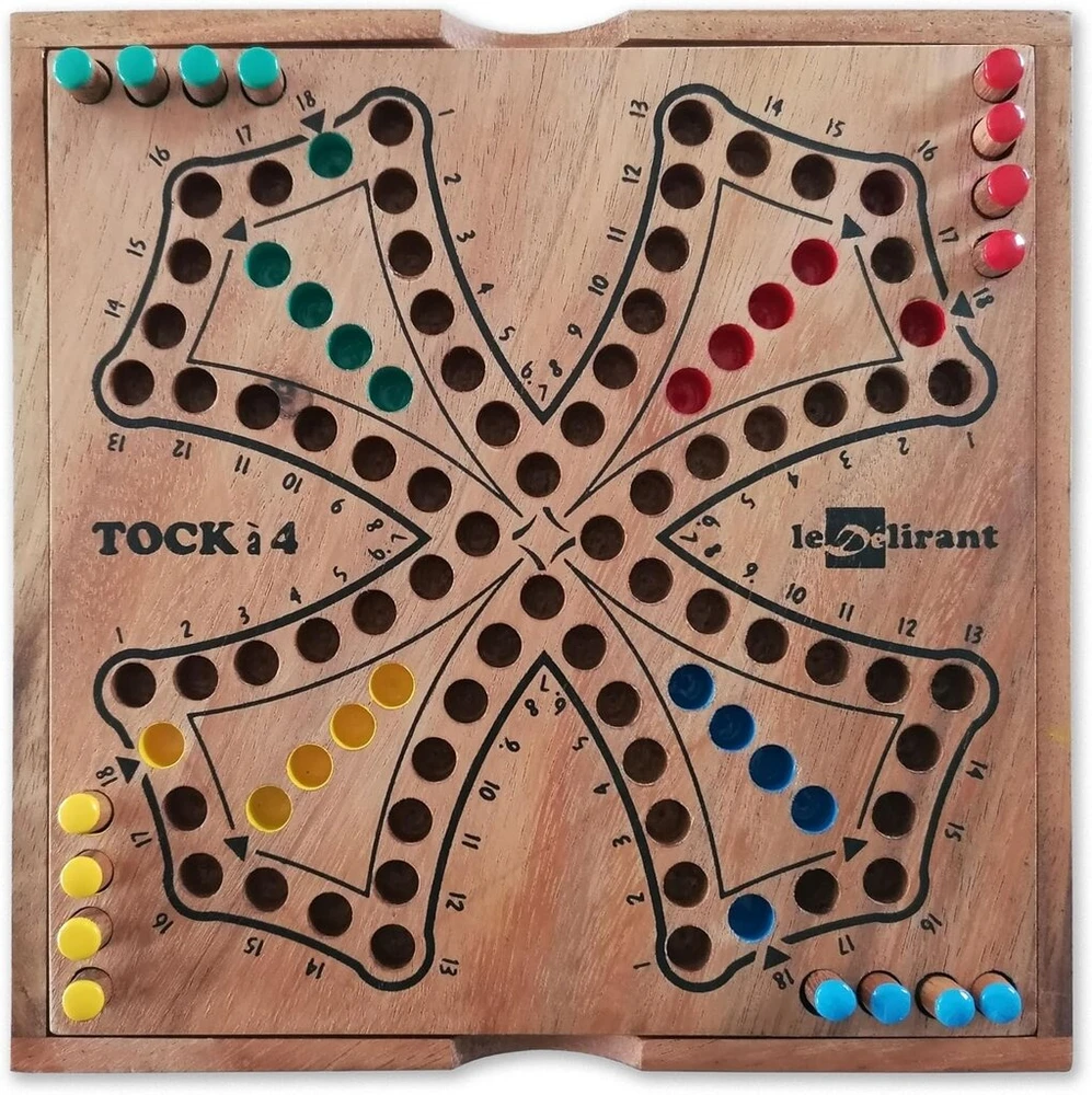 Le Délirant® Toc žaidimo rinkinys spalvotas arba Tock versija 2-4 žaidėjams 19 x 19 cm medinis stalo žaidimas draugiškas aplinkai lengvas saugojimas sandari dėžutė