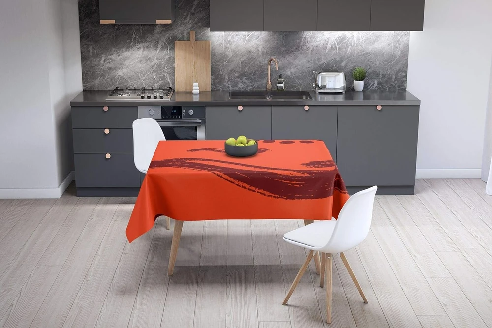 Le Jardin du Lin virtuvinė dekoratyvinė staltiesė oranžinė bordo 140 x 140 cm - sukurta ir pagaminta Turkijoje
