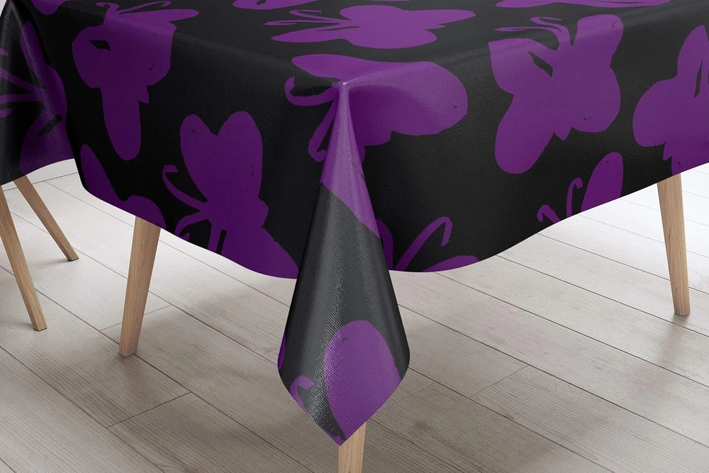 Le Jardin du Lin virtuvinis dekoratyvinis staltiesė, violetinė, juoda, 140 x 140 cm - sukurta ir pagaminta Turkijoje