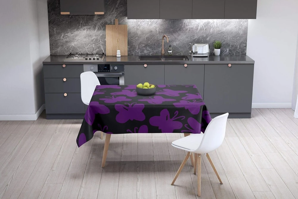 Le Jardin du Lin virtuvinis dekoratyvinis staltiesė, violetinė, juoda, 140 x 140 cm - sukurta ir pagaminta Turkijoje