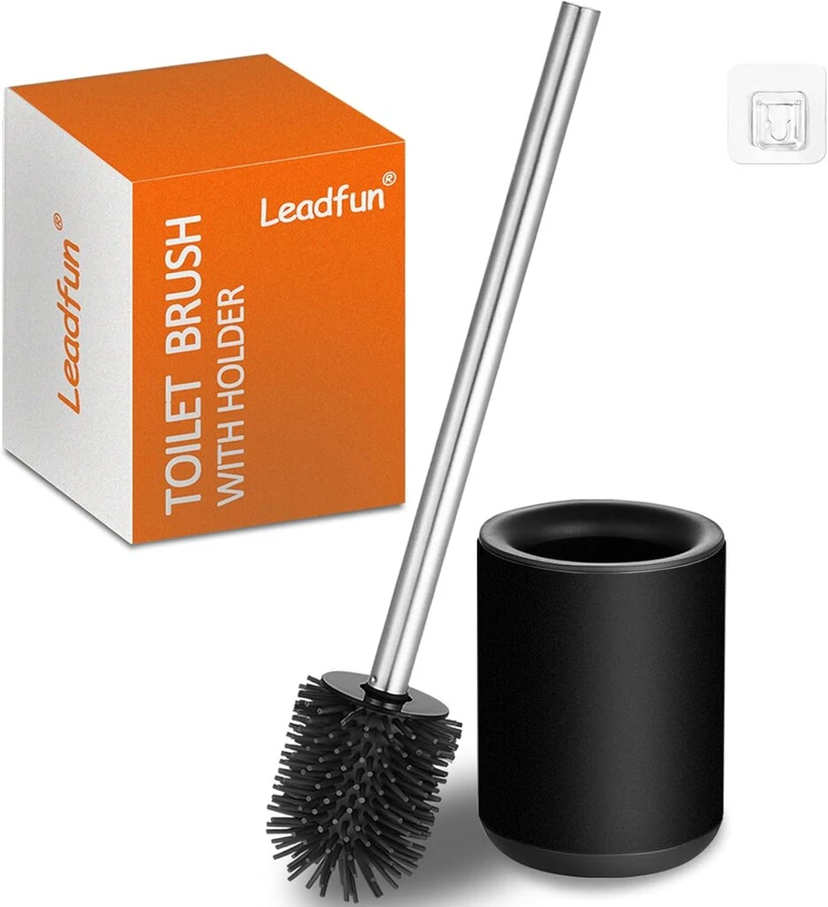 Leadfun silikoninis tualeto šepetys su laikikliu, silikoninis tualeto šepetys montuojamas ant sienos ir pastatomas, nerūdijančio plieno tualeto šepečio laikiklis su sieniniu laikikliu (juodas)