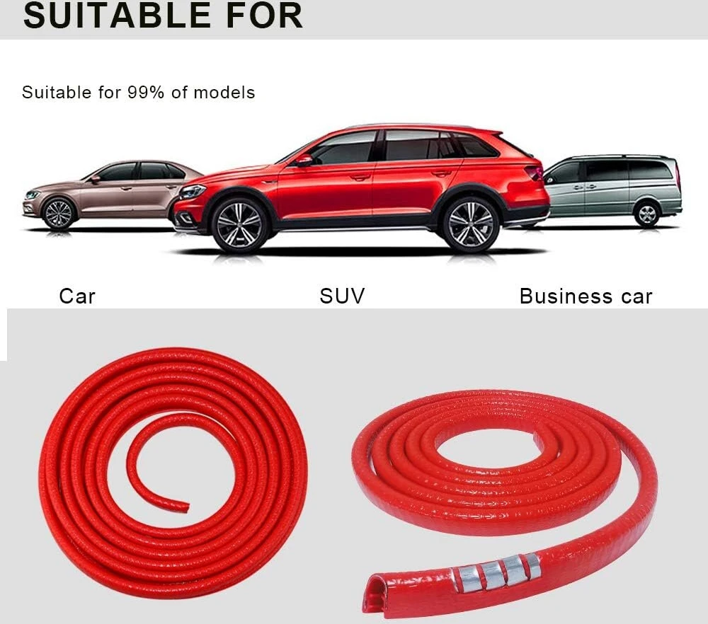Leadtops automobilio durelių krašto apsauga, 5 m U formos guminiai kraštai, apdaila, automobilio durelių apsauga, raudona spalva