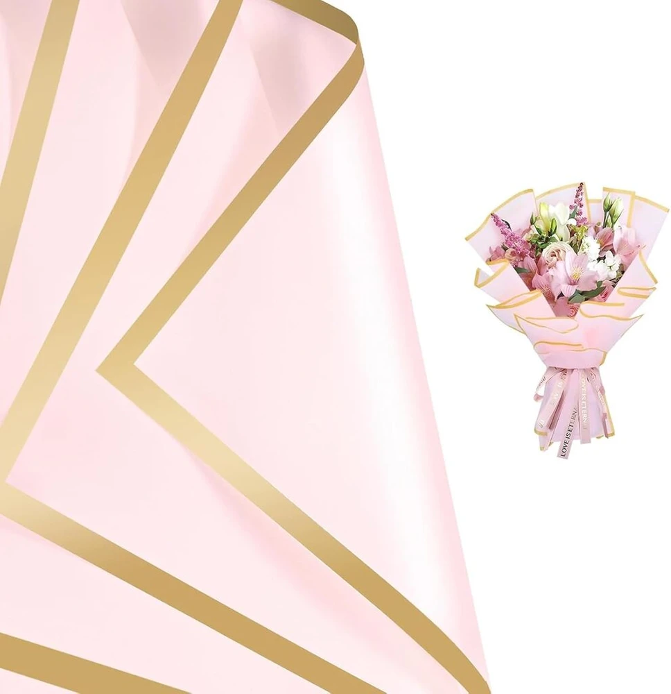 Leaf Bouquet vandeniui atsparus gėlių pakavimo popierius, elegantiškas puokštės popierius, gėlių pakavimo popierius dovanoms, gėlėms ir rankdarbiams, 20 rožinis, 58 x 58 cm