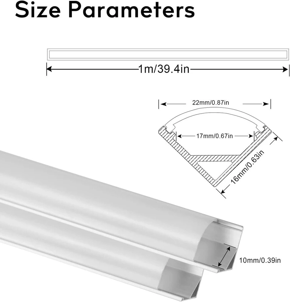 Led aliuminio profilis 1 m, 12 vnt. pakuotė U formos led juostoms / juostelei iki įsk. skaidrus dangtelis, galiniai dangteliai ir montavimo medžiagos