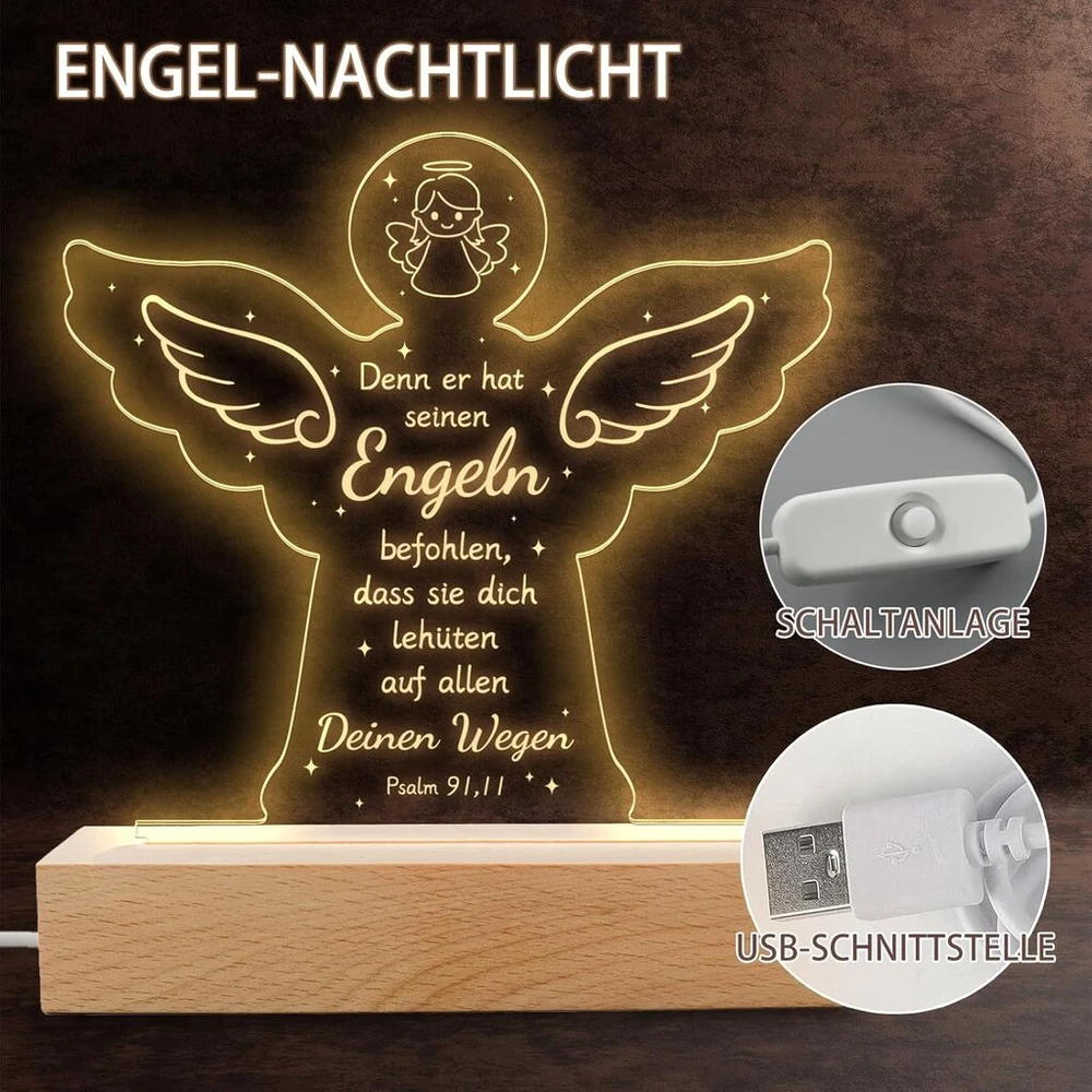 Led angelo naktinė lemputė, krikštynų dovanos mergaitėms su angelo sargo raktų pakabuku, šilta balta naktinė lemputė su biblijos eilute, komunijos dovana vaikams, naktinė lempa vaikų kambariui, kūdikių kambariui
