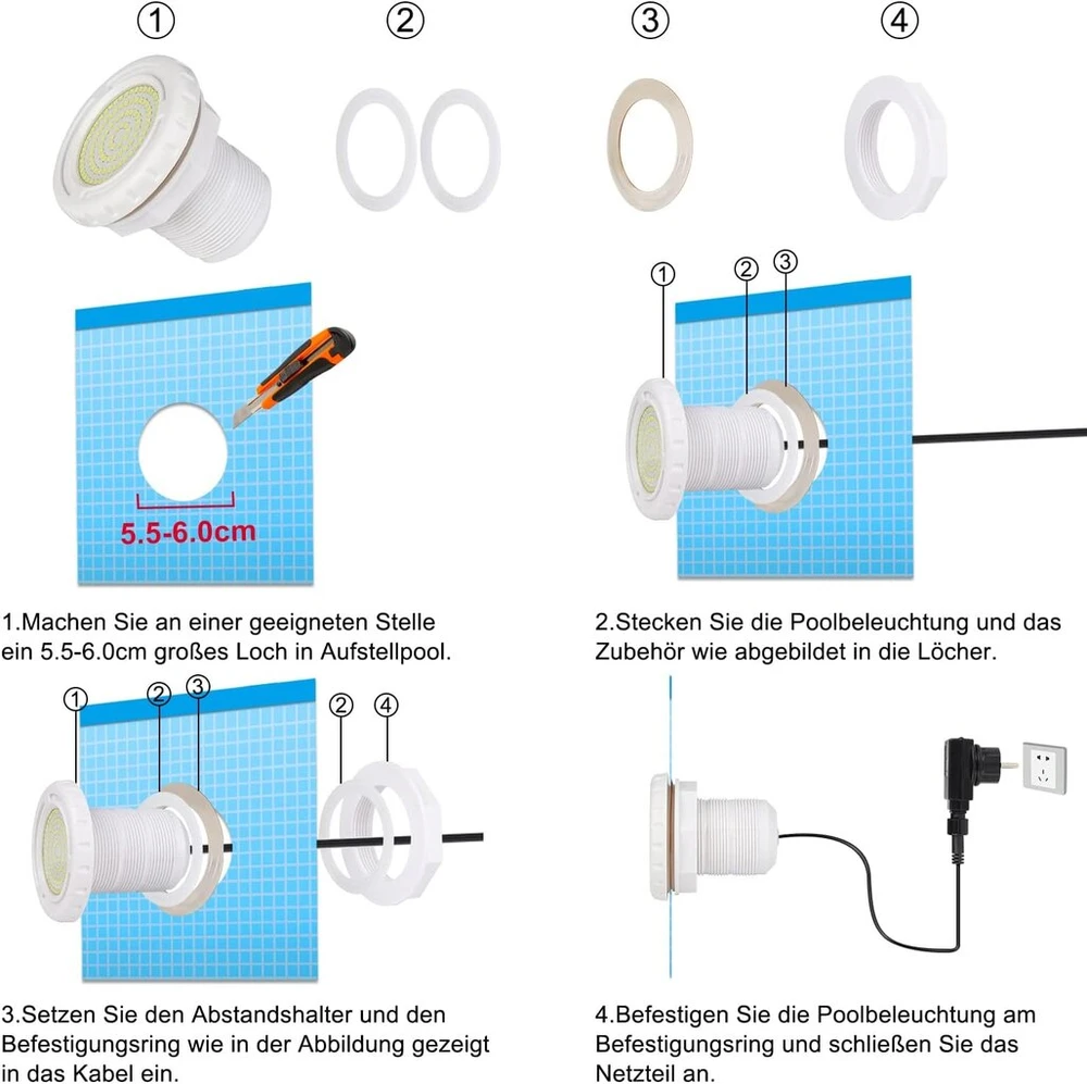 Led baseino apšvietimas po vandeniu, 12w, baltas, 7m laidas