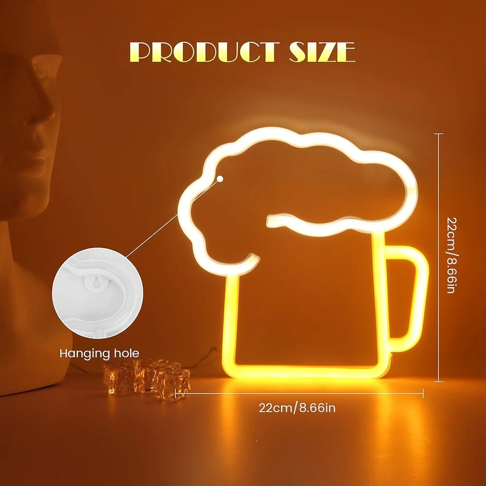 Pakabinamas šviestuvas Led neoninis ženklas alus, led neoninis šviesos ženklas, neoninė 3d sienų dekoracija, maitinamas baterijomis arba usb baltas geltonas neoninis ženklas barui, pubui, naktiniam klubui, parduotuvei, kalėdų festivalio vakarėliui