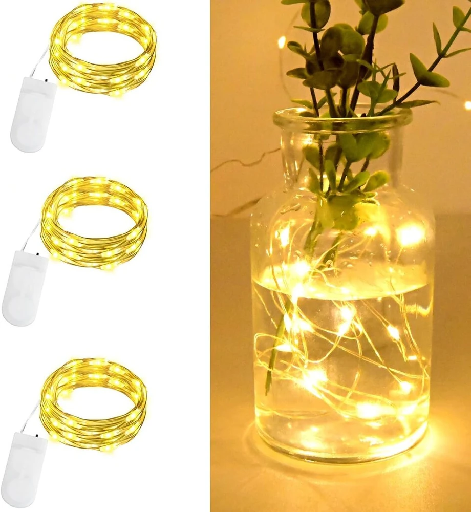 Led pasakų girlianda, 3 vnt., 20 Led, 2m sidabro viela, šilta balta