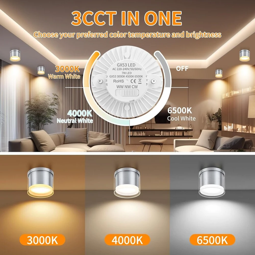 Led paviršinis prožektorius 90x86mm, 7w, 3cct, aliuminio korpusas