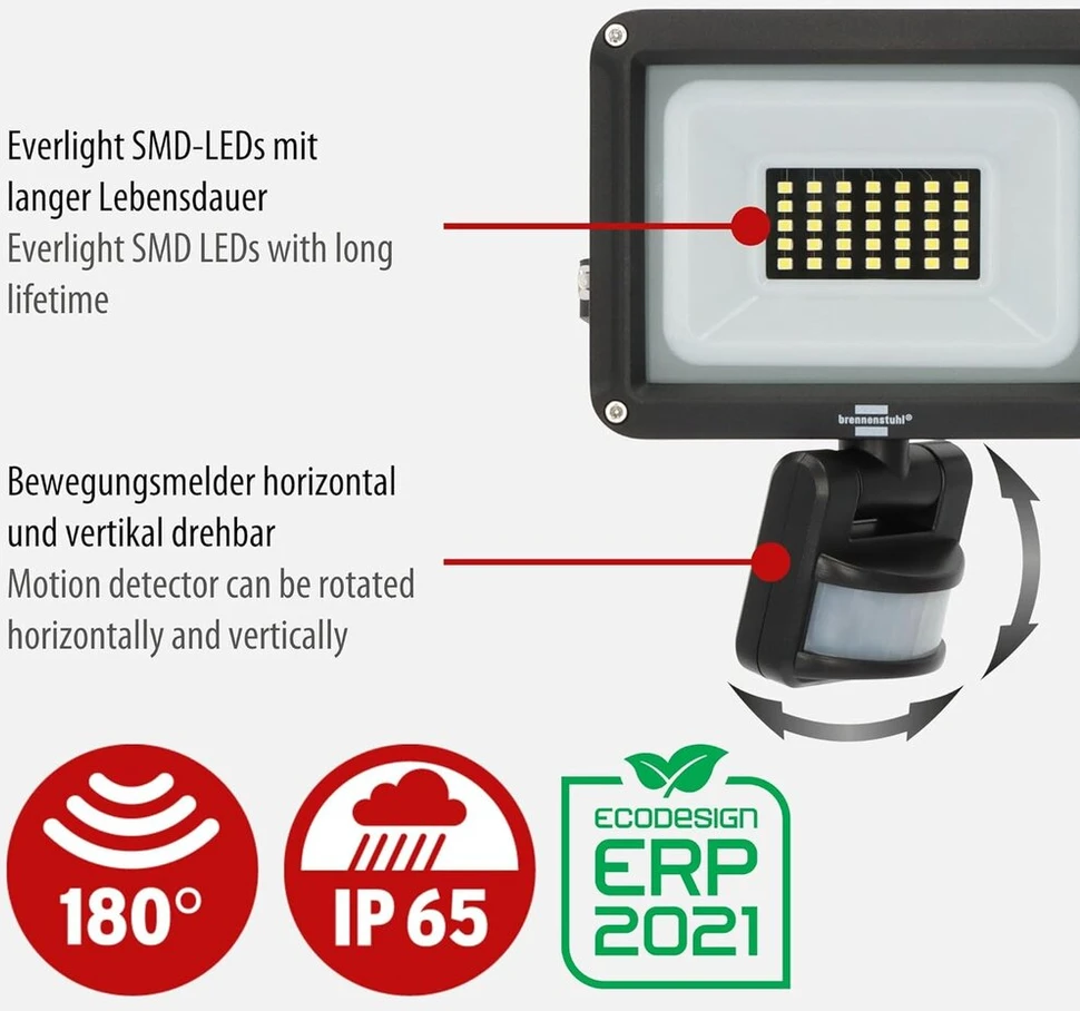 Led prožektorius Brennenstuhl Jaro 3060 P su judesio ir prieblandos jutikliu